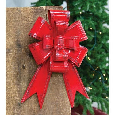 Distressed Red Round Metal Hanging Bow - The Fox Decor